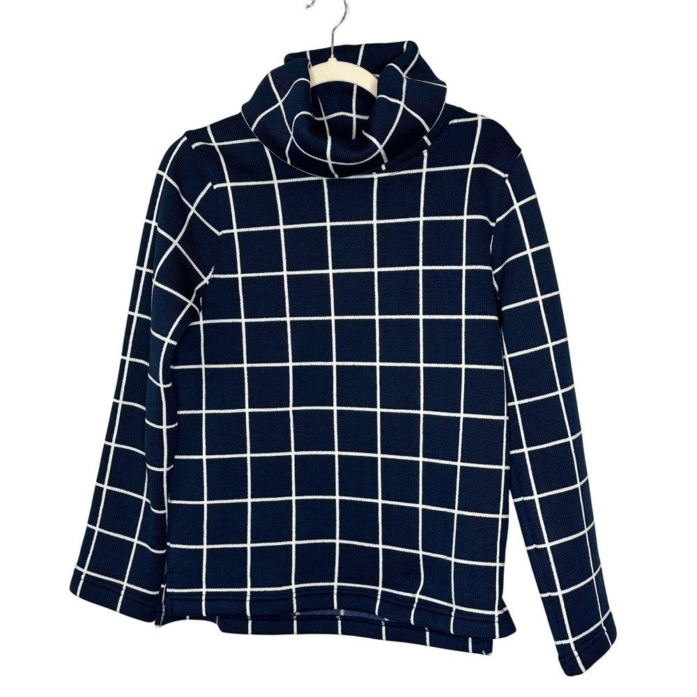 J. Crew Grid Check Pattern Funnel Cowl Neck‎ Pullover Top Long Sleeve Small ??